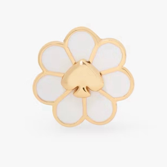 Gold and White Flower Stud Earrings - Picture 2 of 3